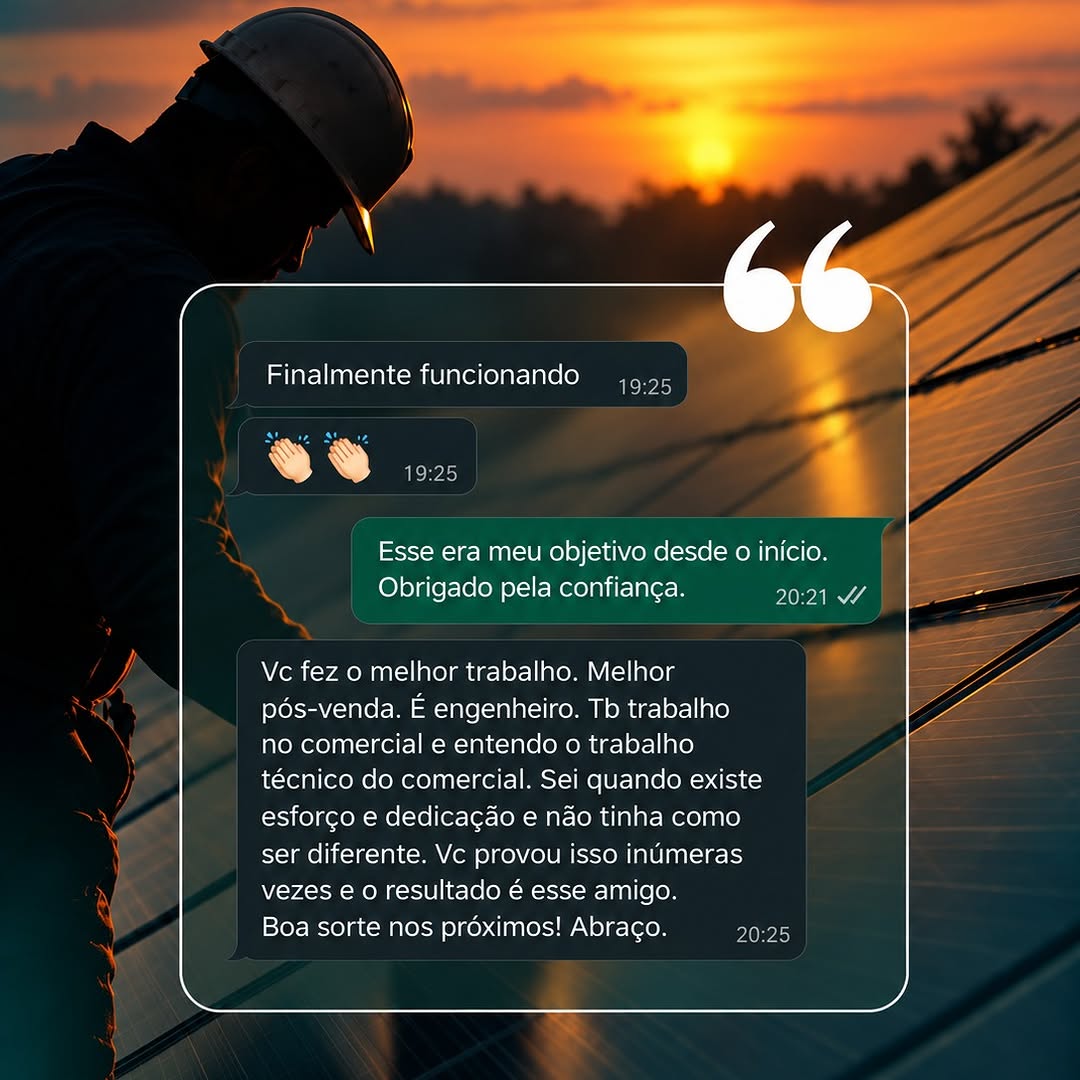 Depoimento de cliente sobre o trabalho e o pós-venda da Renovatech Energia