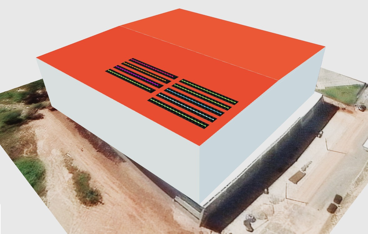 Modelagem 3D da distribuição dos módulos fotovoltaicos sobre a cobertura industrial